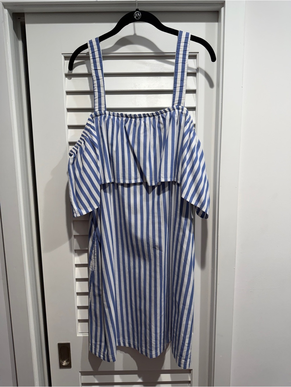 Whit Two Blue & White Stripe Cold-Shoulder Dress with Pockets- Large